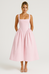 Luna - Trendy Checkered Women's Midi Dress