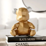 GeoBear - Modern Geometric Resin Animal Figurine with Silver Accents-2