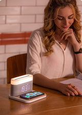 TriGlow - Wireless Charger with Alarm Clock & LED Table Lamp